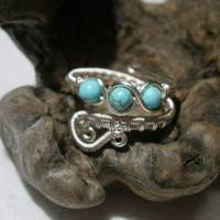 Ring mit Türkis blau im Spiralring Paisley silberfarben zum Hippy boho chic als Daumenring Bild 1