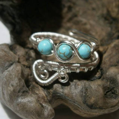 Ring mit Türkis blau im Spiralring Paisley silberfarben zum Hippy boho chic als Daumenring 