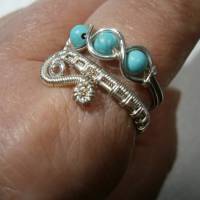 Ring mit Türkis blau im Spiralring Paisley silberfarben zum Hippy boho chic als Daumenring Bild 2