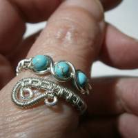 Ring mit Türkis blau im Spiralring Paisley silberfarben zum Hippy boho chic als Daumenring Bild 3