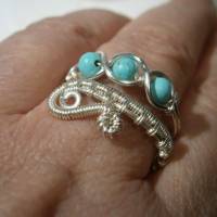 Ring mit Türkis blau im Spiralring Paisley silberfarben zum Hippy boho chic als Daumenring Bild 4