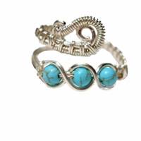 Ring mit Türkis blau im Spiralring Paisley silberfarben zum Hippy boho chic als Daumenring Bild 5