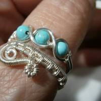Ring mit Türkis blau im Spiralring Paisley silberfarben zum Hippy boho chic als Daumenring Bild 6