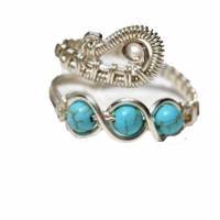 Ring mit Türkis blau im Spiralring Paisley silberfarben zum Hippy boho chic als Daumenring Bild 8