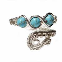 Ring mit Türkis blau im Spiralring Paisley silberfarben zum Hippy boho chic als Daumenring Bild 9
