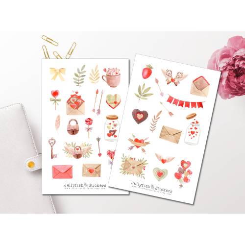Valentinstag Sticker Set | Aufkleber Bullet Journal | Journal Sticker | Planer Sticker, Sticker Liebe, Sticker Herzen, S