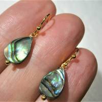 Ohrringe Seeopal kleine Tropfen Abalone 9 x 12 Millimeter als Opal der Meere handgemacht in goldfarben Bild 5