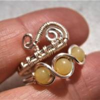 Ring mit Jade hellgrün im Spiralring handgewebt Paisley silberfarben boho chic wirework Daumenring Bild 2
