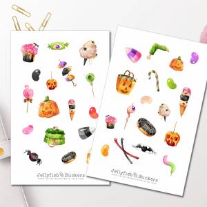Halloween Süßigkeiten Sticker Set | Aufkleber | Journal Sticker | Planer Sticker | Sticker Kürbis, Spinne, Donut, Gebäck Bild 1