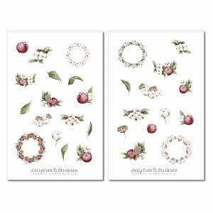 Baumwolle und Beeren Sticker Set | Aufkleber | Journal Sticker | Planer Sticker | Pflanzen, Blumen, Kranz, Floral, Blätt Bild 2