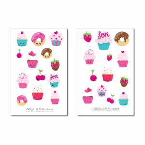 Süße Cupcakes Sticker Set | Aufkleber Bunt | Journal Sticker | Sticker Kawaii | Sticker Süßigkeiten | Sticker Gesichter Bild 2