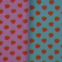 Jersey mit leckeren kleinen Erdbeeren rosa und hellblau 50 cm x 160 cm Swafing Bild 1