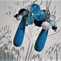 Ohrringe türkis blau handgemacht mit Achat Tropfen an 925er Silber mit weiß und schwarz zum Edelhippy look Bild 3