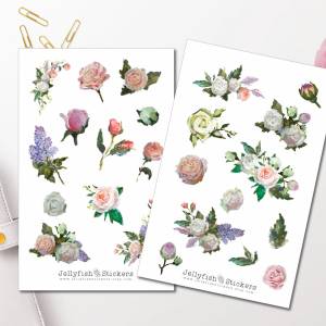 Gemälde Rosen Sticker Set | Florale Aufkleber | Journal Sticker | Blumen Sticker | Planer Sticker bullet journal sticker Bild 1