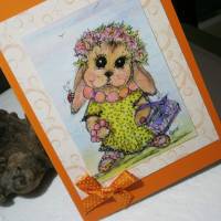 Hasenmädchen mit Kette und Blütenkranz im Frühling Grußkarte als Druck im vintage stil Bild 3
