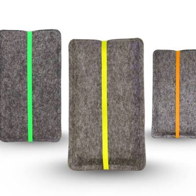 Handytasche aus Wollfilz mit Neon-Gummiband – Maßanfertigung für dein Handy