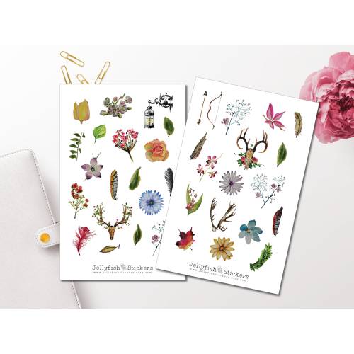 Boho Floral Sticker Set | Florale Aufkleber | Journal Sticker | Planer Sticker | Sticker Floral, Pflanzen, Natur, Blume,