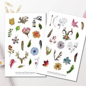 Boho Floral Sticker Set | Florale Aufkleber | Journal Sticker | Planer Sticker | Sticker Floral, Pflanzen, Natur, Blume, Bild 1