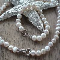 Traumhaft schöne echte Perlenkette mit Echt Silber Herz-Verschluss,Handgefertigte Süßwasser Perlenkette mit Herz, Bild 10
