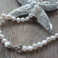 Traumhaft schöne echte Perlenkette mit Echt Silber Herz-Verschluss,Handgefertigte Süßwasser Perlenkette mit Herz, Bild 3