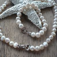 Traumhaft schöne echte Perlenkette mit Echt Silber Herz-Verschluss,Handgefertigte Süßwasser Perlenkette mit Herz, Bild 4