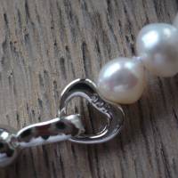 Traumhaft schöne echte Perlenkette mit Echt Silber Herz-Verschluss,Handgefertigte Süßwasser Perlenkette mit Herz, Bild 6