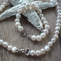 Traumhaft schöne echte Perlenkette mit Echt Silber Herz-Verschluss,Handgefertigte Süßwasser Perlenkette mit Herz, Bild 7