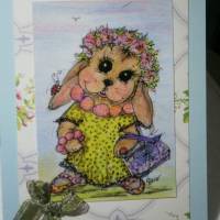 Hasenmädchen mit Kette und Blütenkranz im Frühling Grußkarte als Druck im retro stil Bild 2
