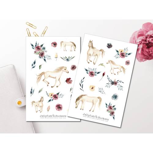 Pferde Sticker Set | Journal Sticker | Tiere Sticker | Planer Sticker | Sticker Floral, Blumen, Garten, Florale Sticker,
