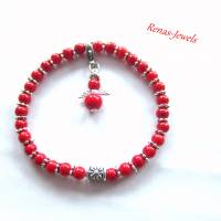 Kinder Schutzengel Armband Koralle Perlen synthetisch rot silberfarben Kinderarmband Schutzengelarmband Bild 1