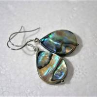 Ohrringe mit Abalone dem Opal der Meere als Tropfen 18 x 14 mm an 925er Silber Bild 1