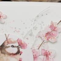 Grußkarte, Glückwunschkarte zum Geburtstag mit Kirschblütenzweig und Vogelmotiv Bild 3