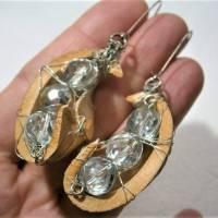 Verrückte Ohrringe beige Samenschote mit funkelnden Glasperlen handgemacht Naturschmuck silberfarben Bild 3