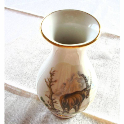 Vintage Vase Steinbock mit Goldrand aus den 70er Jahren
