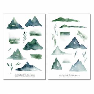 Grüne Berge Sticker Set | Journal Sticker | Planer Sticker | Sticker Gebirge | Aufkleber Natur | Pflanzen, Wandern bulle Bild 2