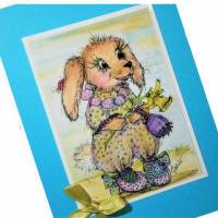 Hase in Schühchen mit Osterglocke Frühling Grußkarte im vintage look Bild 1