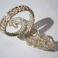 Ring mit Rosenquarz und keshi rosa handgemacht als Spiralring verstellbar silberfarben Bild 6
