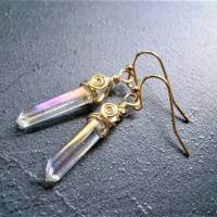 Ohrringe handgefertigt mit Kristallspitzen in wirework goldfarben zum hippy look im boho chic Brautschmuck Bild 4