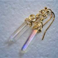 Ohrringe handgefertigt mit Kristallspitzen in wirework goldfarben zum hippy look im boho chic Brautschmuck Bild 5
