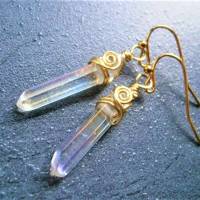 Ohrringe handgefertigt mit Kristallspitzen in wirework goldfarben zum hippy look im boho chic Brautschmuck Bild 6