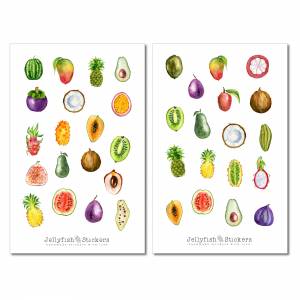 Tropische Früchte Sticker Set - Journal Sticker, Planer Sticker, Obst, Essen, Kochen, Küche, Sommer, Ananas, Avocado, Dr Bild 2