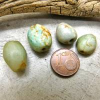 4 antike Amazonit-Perlen aus Mauretanien - abgeflachte Ovale - 9,05g - seltener Stein - Sahara Amazonit Perlen Bild 2