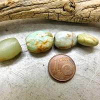 4 antike Amazonit-Perlen aus Mauretanien - abgeflachte Ovale - 9,05g - seltener Stein - Sahara Amazonit Perlen Bild 3