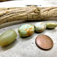 4 antike Amazonit-Perlen aus Mauretanien - abgeflachte Ovale - 9,05g - seltener Stein - Sahara Amazonit Perlen Bild 4