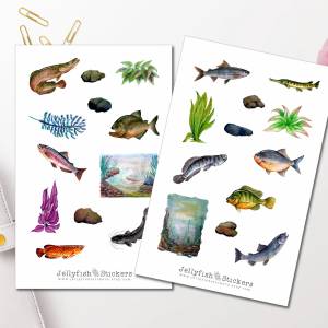 Fische Sticker Set | Bunte Aufkleber | Journal Sticker | Tiere Sticker | Planer Sticker | Sticker Angeln, Natur Sticker Bild 1