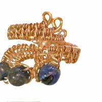 Ring handgewebt Iolith blau Wassersafir Spiralring verstellbar goldfarben wirework Daumenring Bild 1