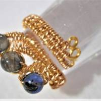 Ring handgewebt Iolith blau Wassersafir Spiralring verstellbar goldfarben wirework Daumenring Bild 2