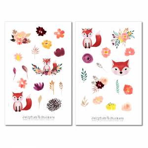 Fuchs Sticker Set | Süße Aufkleber | Journal Sticker | Tiere Sticker | Planer Sticker | Sticker Blumen, floral, Bullet J Bild 2