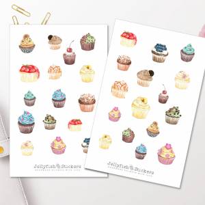 Cupcakes Sticker Set - Journal Sticker, Planer Sticker, Backen, Küche, Rezepte, Kochbuch, Törtchen, Süßes, Gebäck Sticke