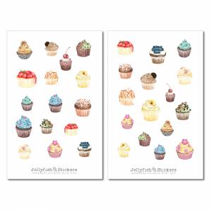 Cupcakes Sticker Set - Journal Sticker, Planer Sticker, Backen, Küche, Rezepte, Kochbuch, Törtchen, Süßes, Gebäck Sticke Bild 2